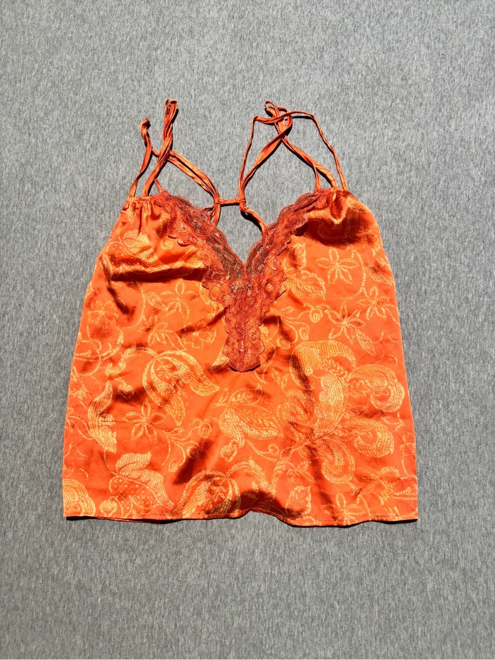 Free People Orange Floral Satin Lace Cami